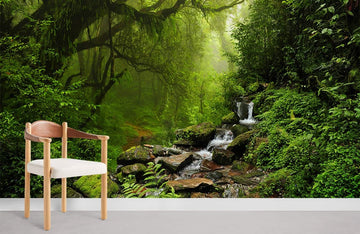 Emerald Forest Waterfall Nature Mural Wallpaper