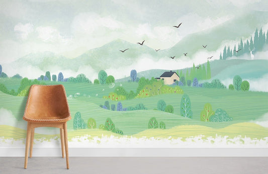 Misty Countryside Landscape Mural Wallpaper