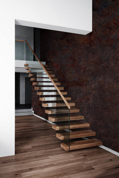 Rustic Burnt Sienna Textured Mural Wallpaper in entryway