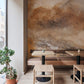 Mural wallpaper featuring rust spots and a grain texture, perfect for the dining room.