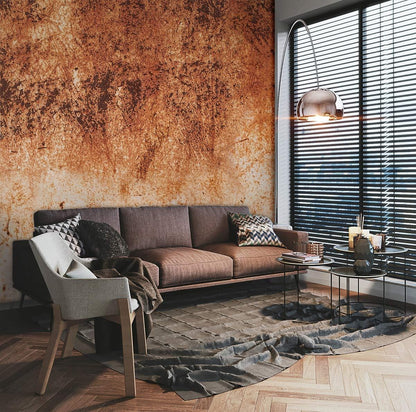 Rustic Industrial Orange Mural Wallpaper in living room