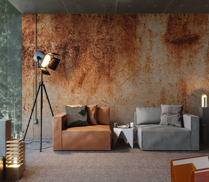 Rustic Industrial Orange Mural Wallpaper in living room