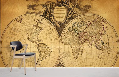 Antique Nautical Map Mural Wallpaper in office