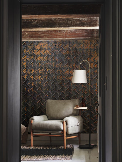 Rustic Industrial Metal Wallpaper Mural in living room