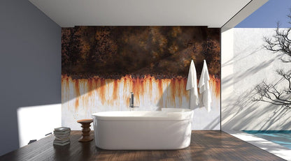 Rustic Abstract Orange Textured Mural Wallpaper in bathroom