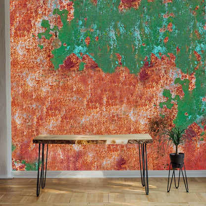 Rustic Orange Teal Weathered Mural Wallpaper