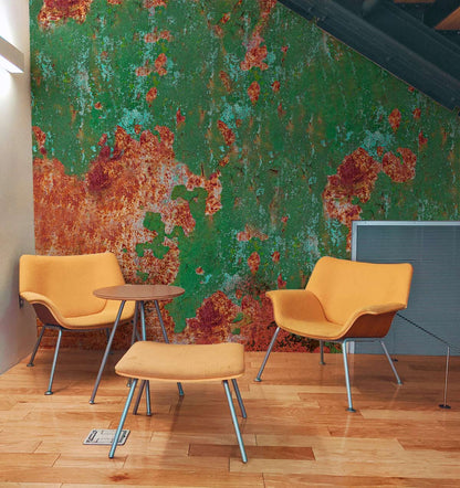 Rustic Orange Teal Weathered Mural Wallpaper in lounge