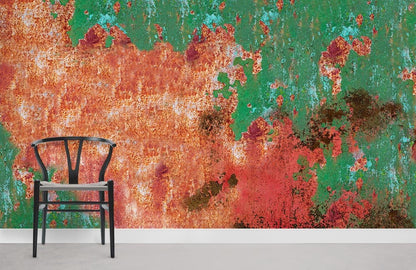 Rustic Orange Teal Weathered Mural Wallpaper