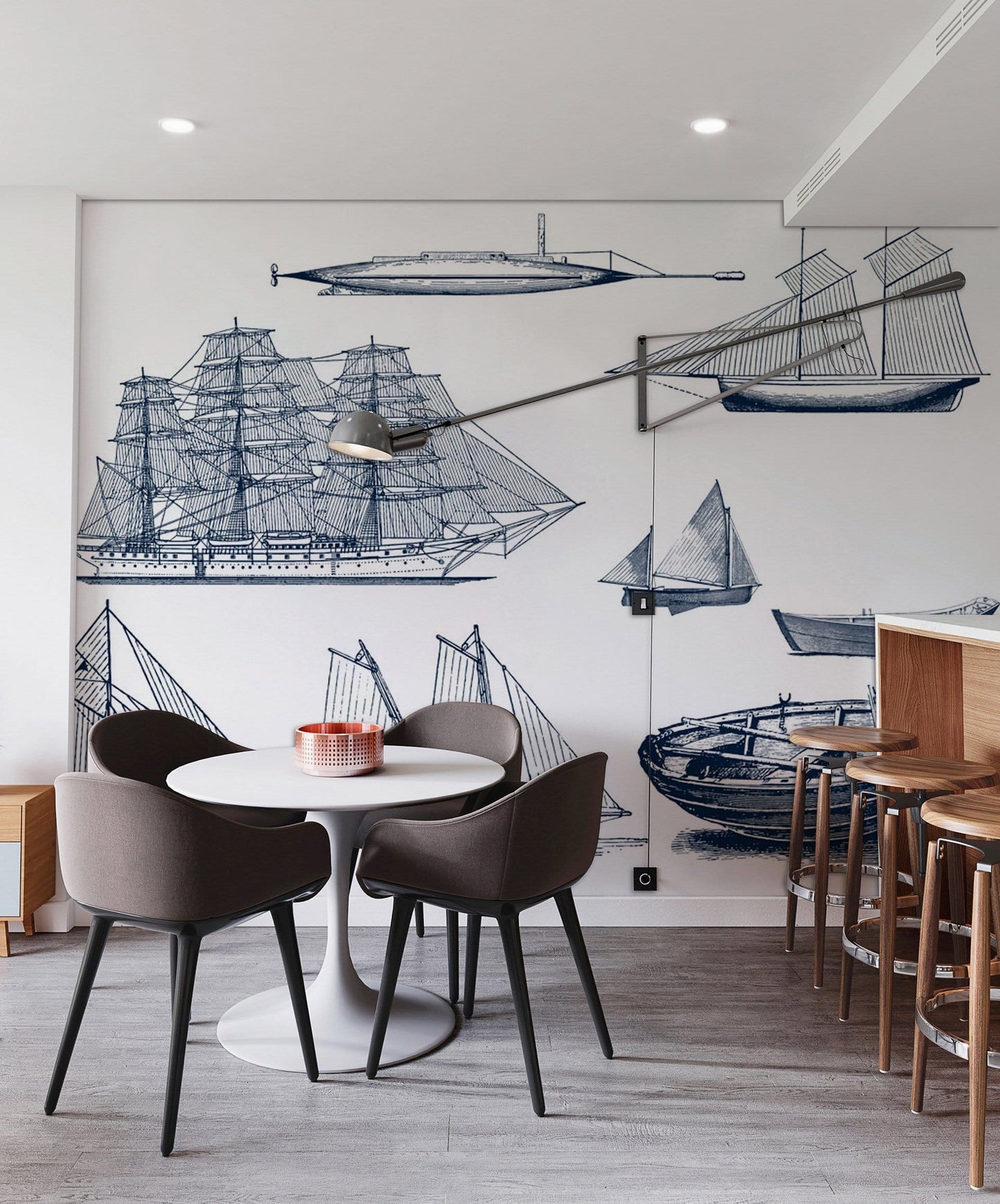 Sailboat Revolution Industrial Wallpaper Mural for Use as D��cor in the Dining Room