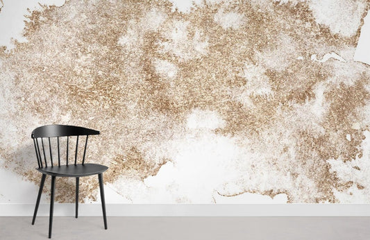 The living room features a sand effect marble wallpaper mural.