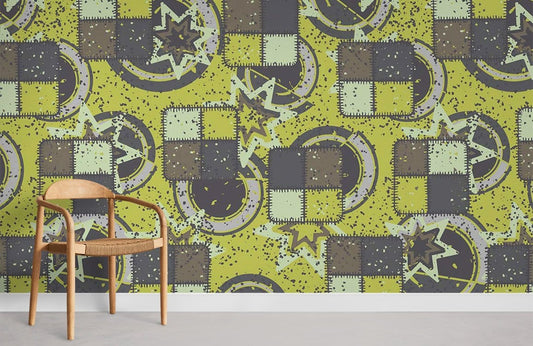Abstract Geometric Yellow Grey Mural Wallpaper