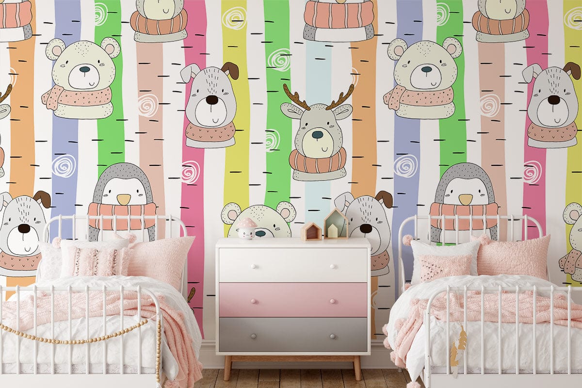 Animal & Scarfs Mural Wallpaper Home Interior Decor