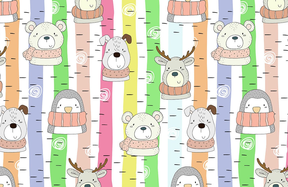 Colorful Animal Stripes Nursery Mural Wallpaper