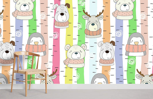 Colorful Cartoon Animal Pattern Wallpaper Room Decoration Idea