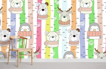 Colorful Animal Stripes Nursery Mural Wallpaper