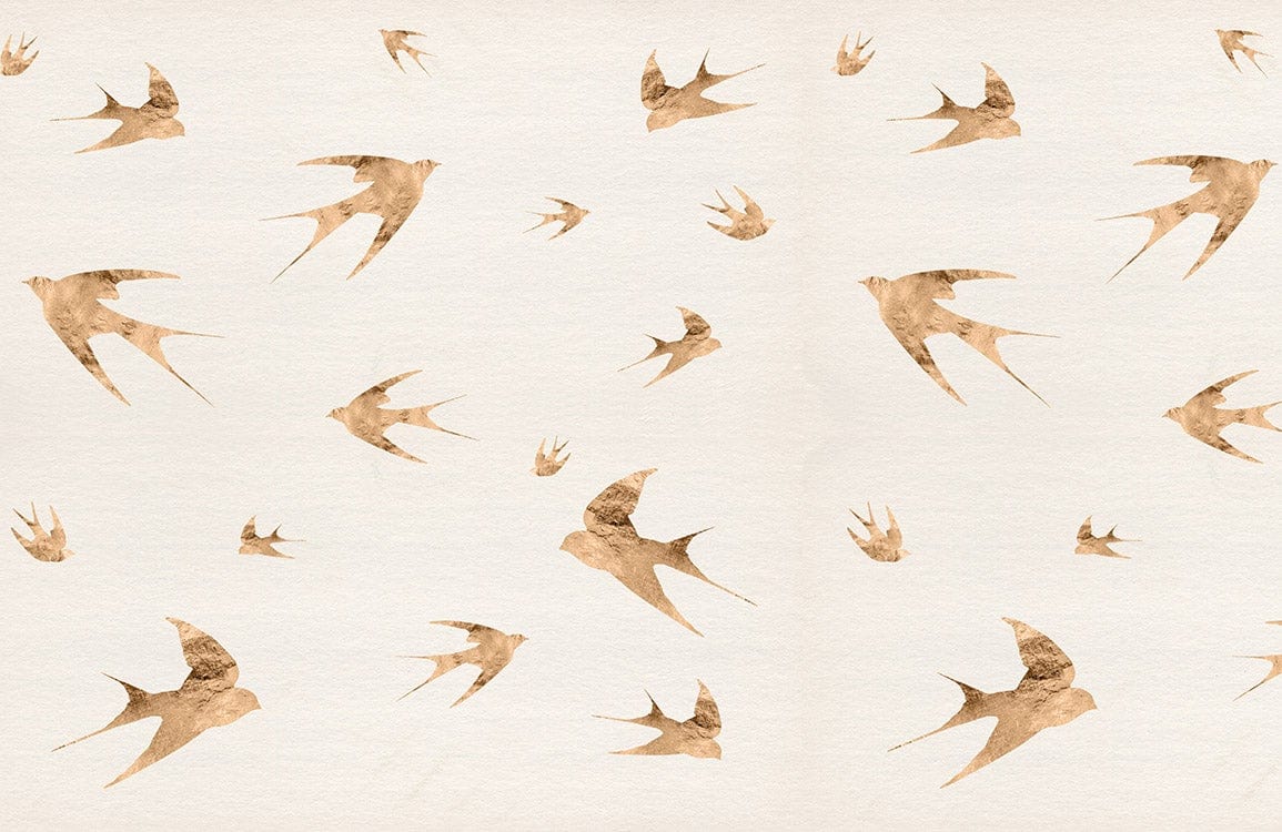 Beige Swallow Bird Pattern Mural Wallpaper