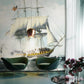 large white boat on the water in custom wallpaper for the hallway