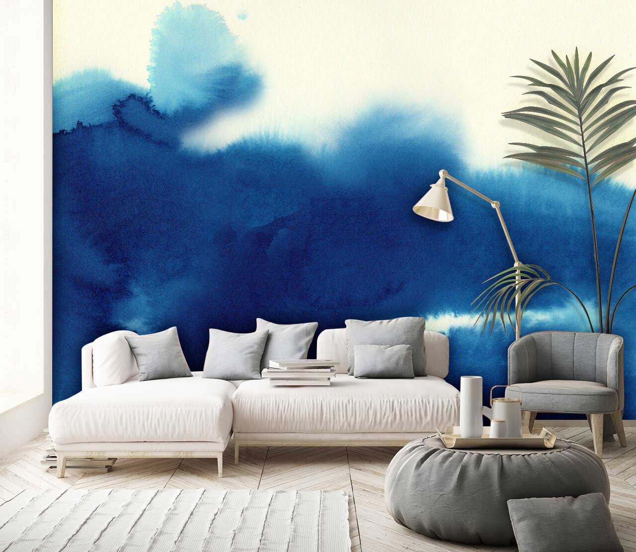 unique and fresh blue wall mural for room