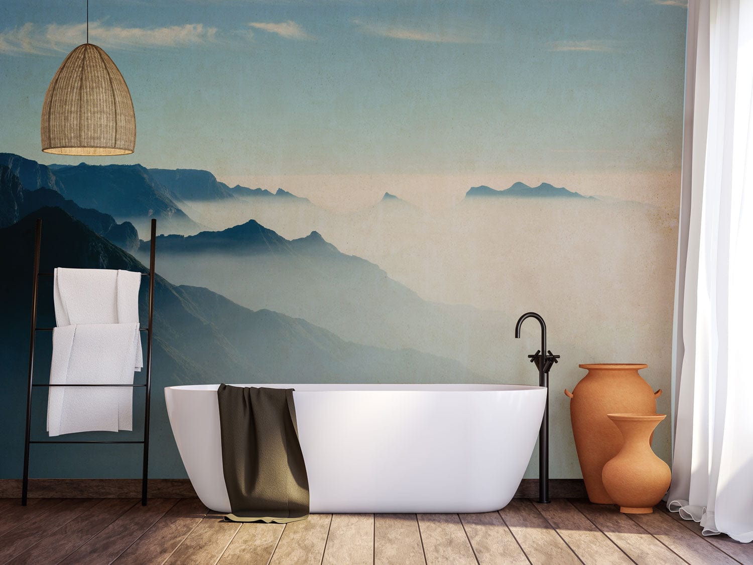 Wallpaper Mural for Bathroom Decoration Featuring the Scenery of Sea of Clouds at Peak Landscapes
