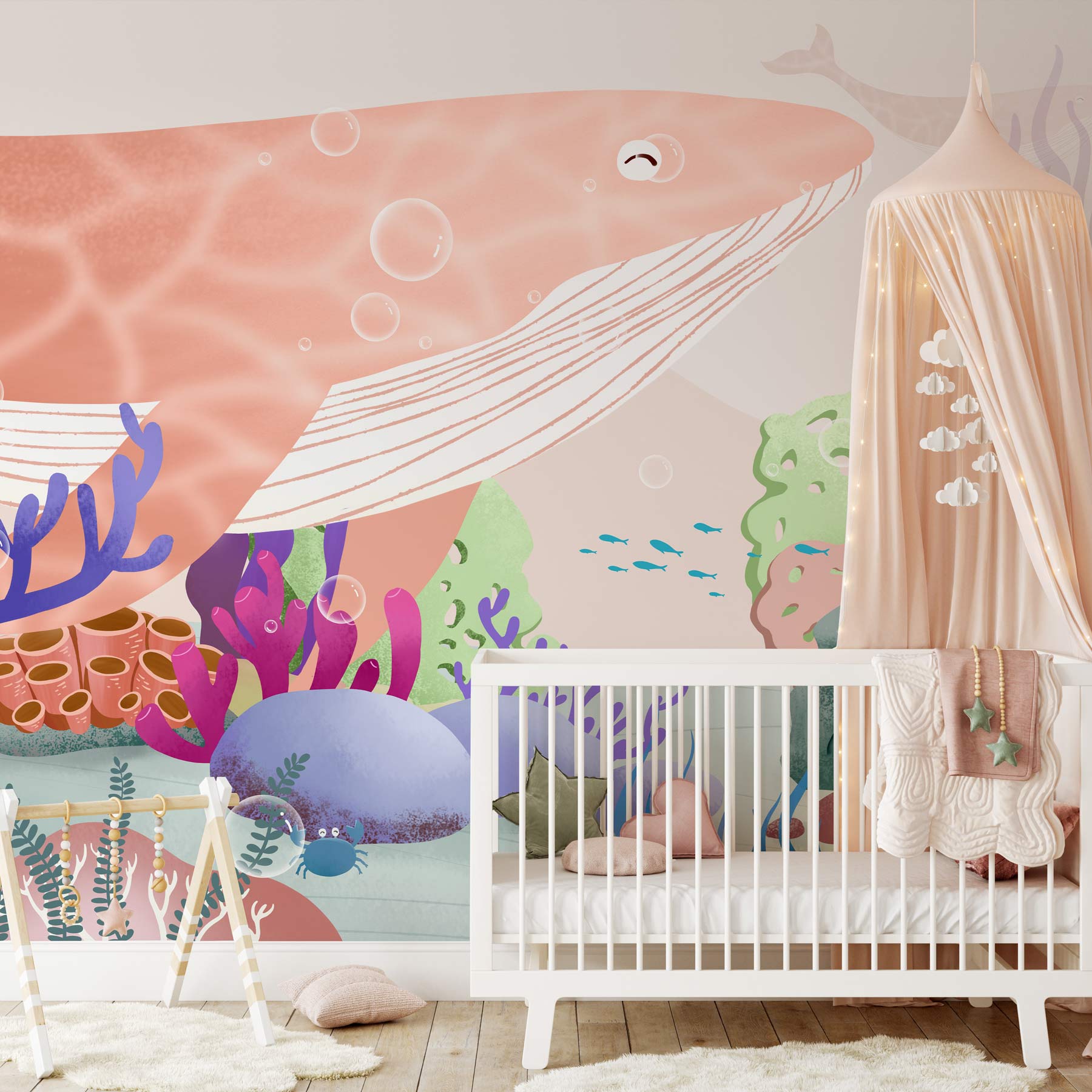 Wallpaper Mural Featuring Seabed Animals for Use in Decorating Children's Rooms