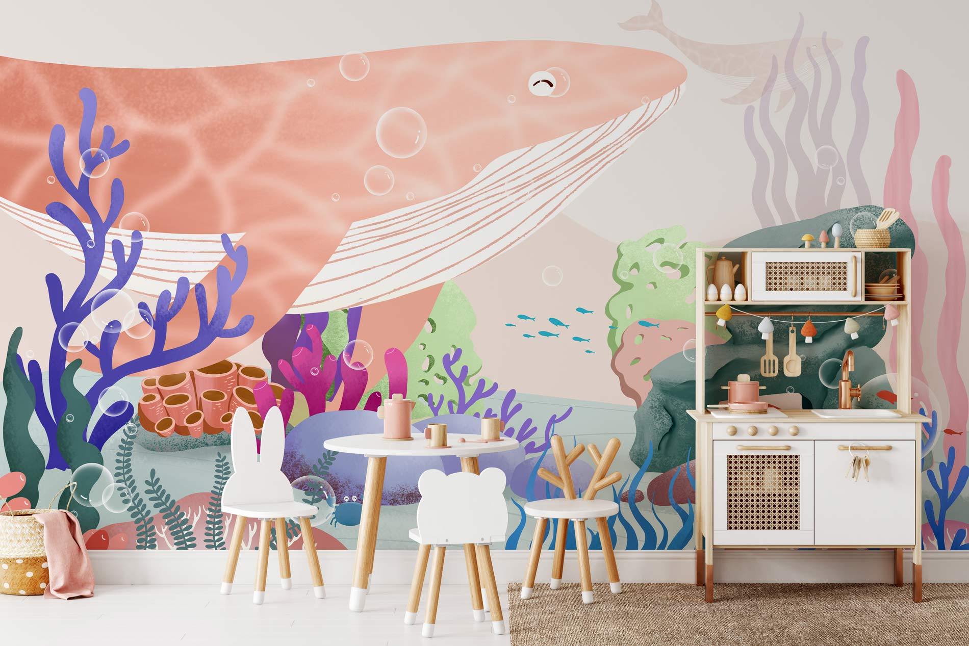 Wallpaper Mural of Seabed Animals for Children's Room Decoration