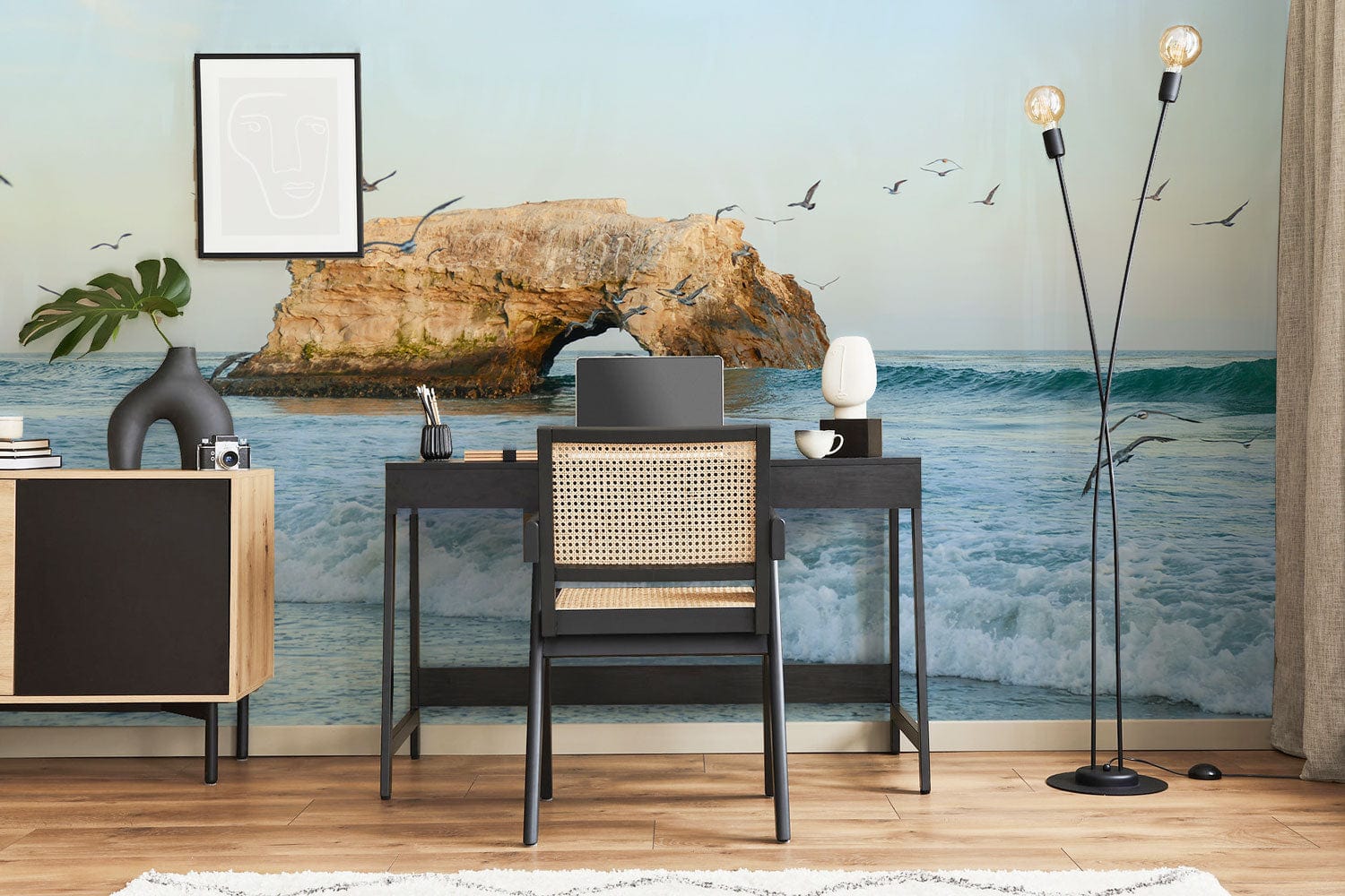 seagull and rock wallpaper mural office aesthetic design