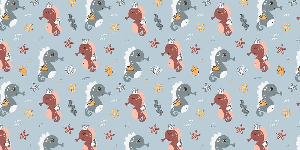cartoon baby seahorses wallpaper mural for room design