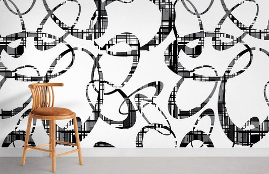 Modern Abstract Black and White Mural Wallpaper