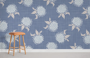 Blue Floral Vintage Bedroom Mural Wallpaper