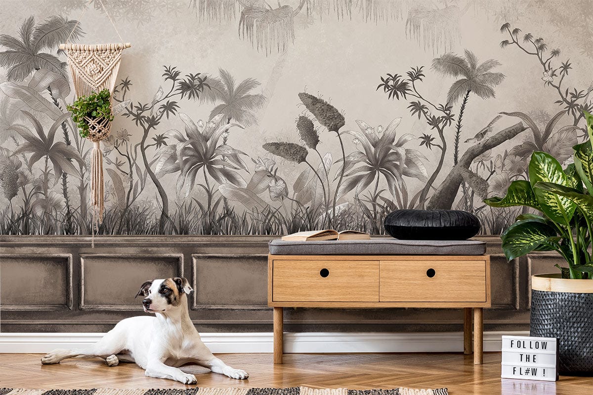 Living Room Wallpaper Mural Featuring Flowing Plants