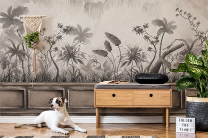 Living Room Wallpaper Mural Featuring Flowing Plants