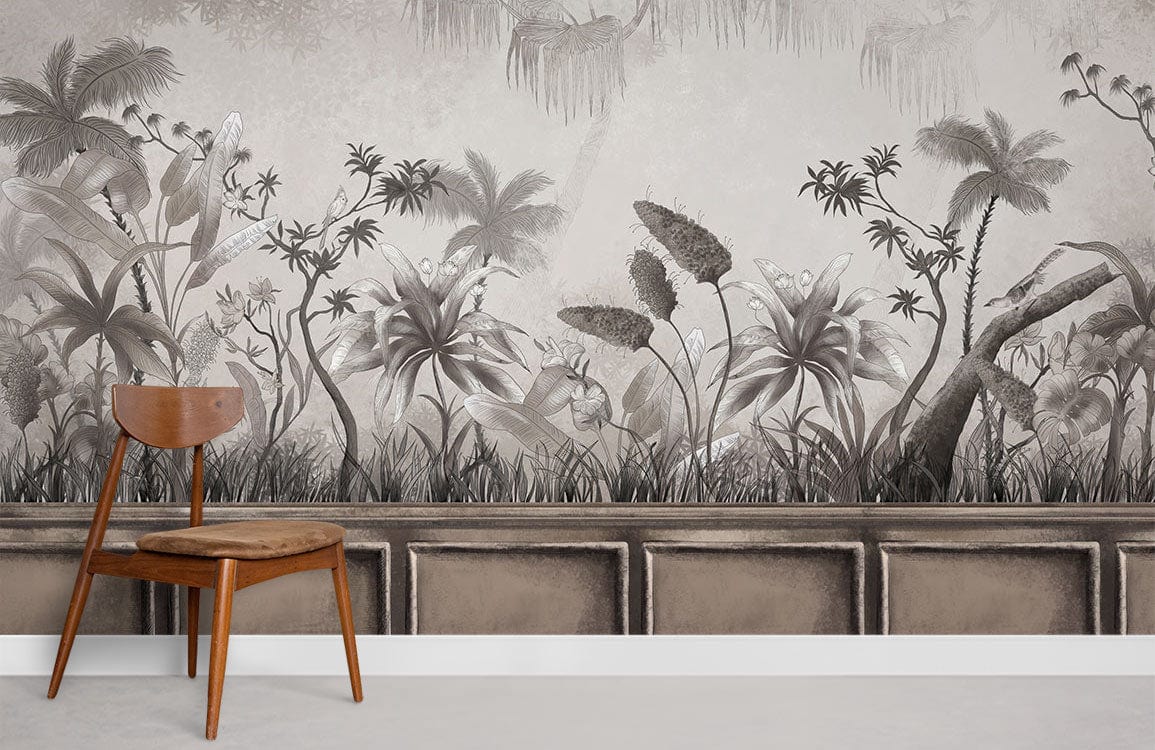 Wallpaper mural with moving plants in the room