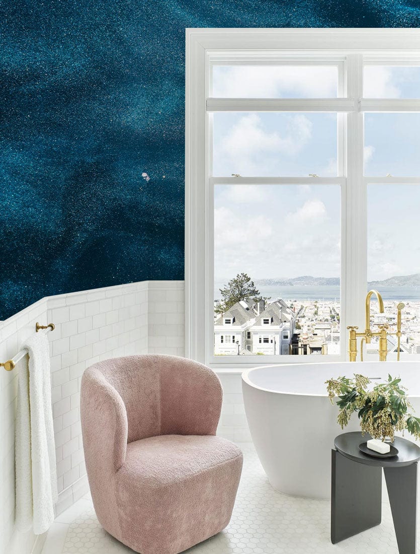 Bathroom Wall Decoration Featuring a Shining Dark Ocean Wallpaper Mural