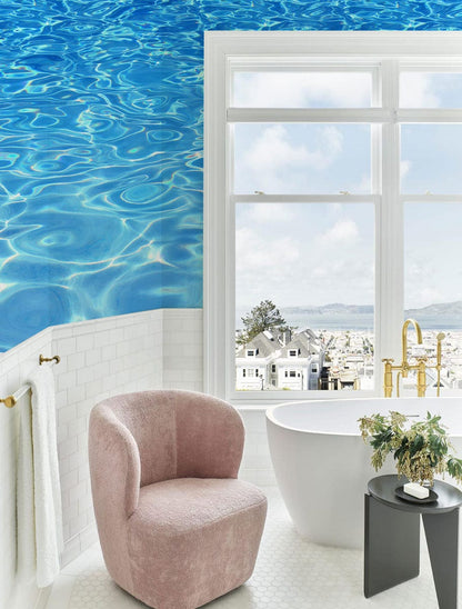 blue wallpaper mural bathroom decoration idea