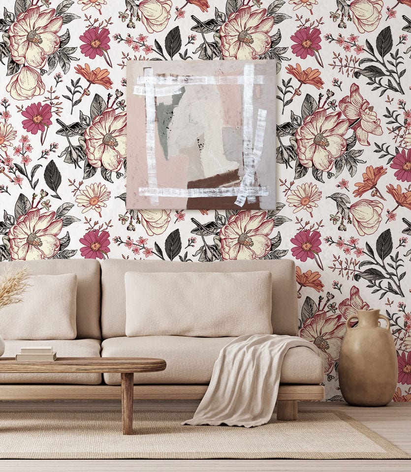 Wallpaper mural with shredded pink daisies, perfect for use as home decor