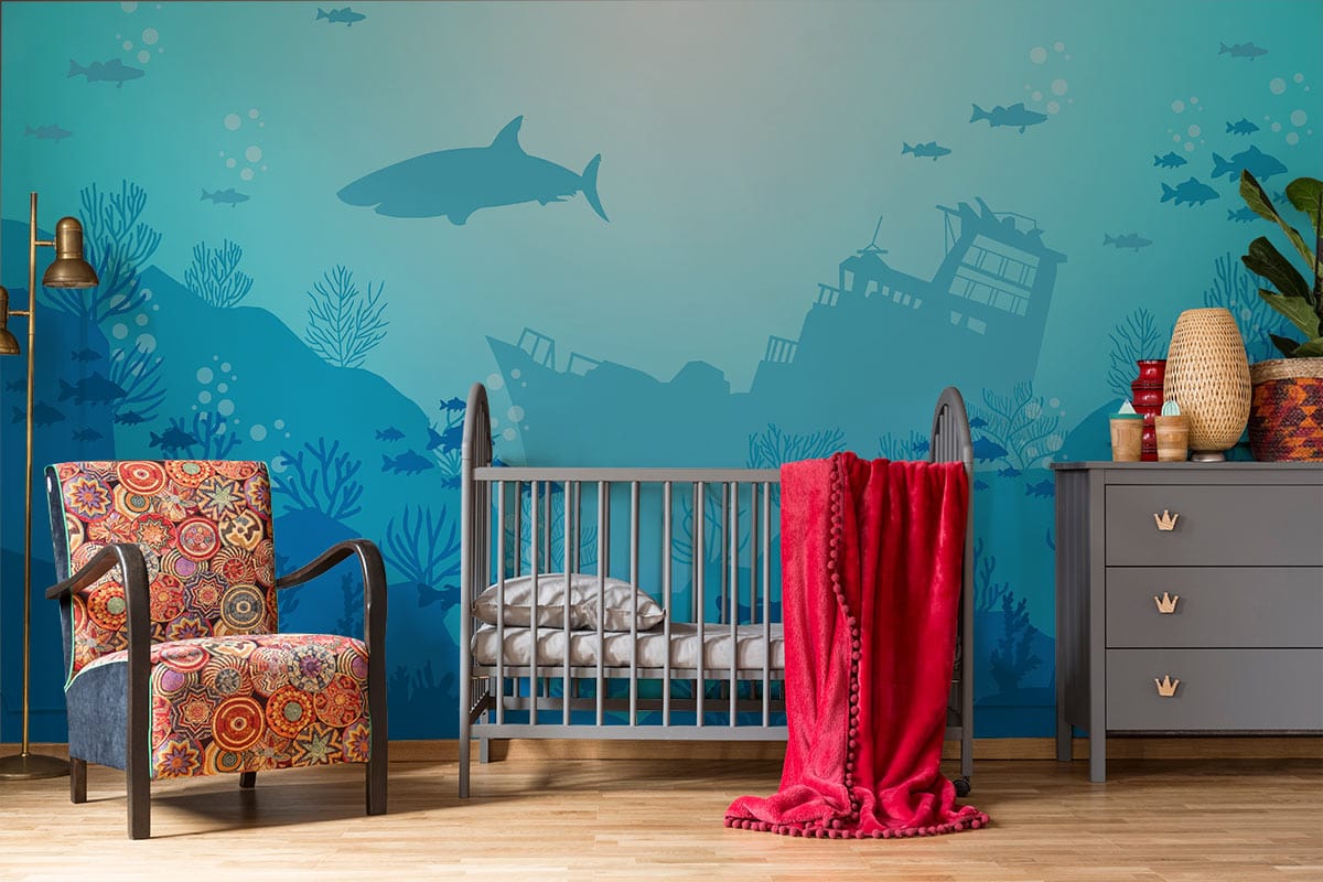 paintings depicting sea creatures and shipwrecks for a baby's room