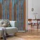 decorative wall murals depicting the look of aging painted wood in the living room