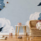 Living Room Wallcovering Mural Featuring an Ink Peony Flower