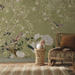 a neutral-colored bird and bloom wall painting created especially for a corridor