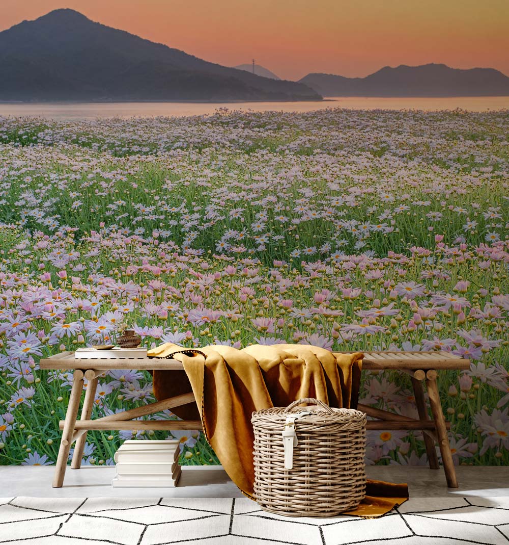 beautiful sunset flower view wall mural decoration for room