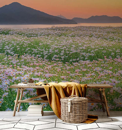 beautiful sunset flower view wall mural decoration for room