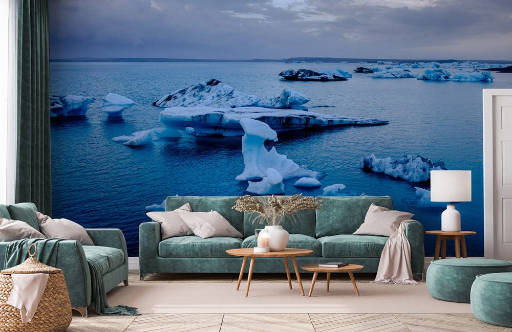 cool scattered icebergs snow and ice wall mural art decoration