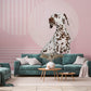 handmade dog wall murals with a pink backdrop for living rooms