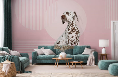 handmade dog wall murals with a pink backdrop for living rooms