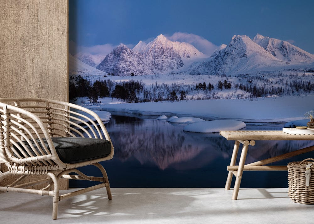 winter lake mountain wallpaper decoration art design