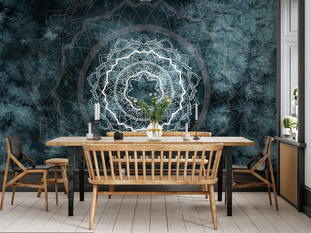 dining room wall murals with a mystery Mandala design on a jasper background