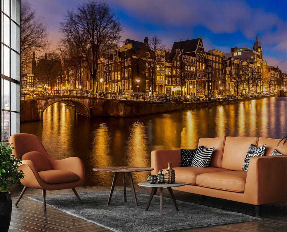 cityscapes wallpaper of Amsterdam with golden lights