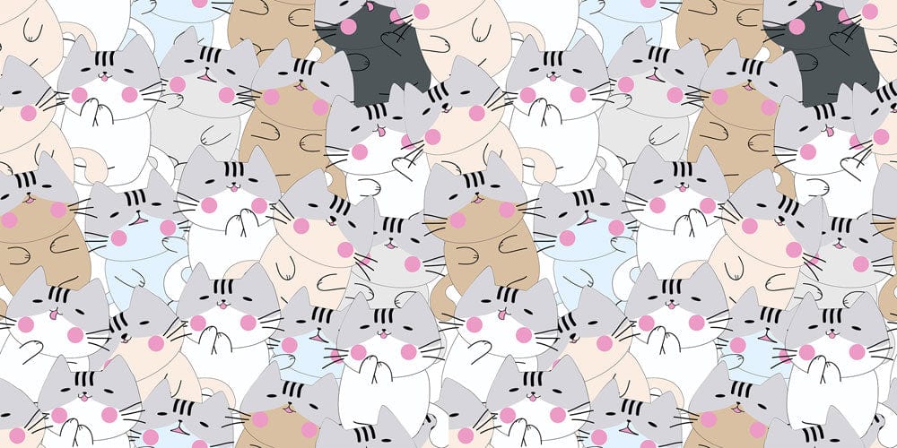Playful Cats Pink Accent Mural Wallpaper