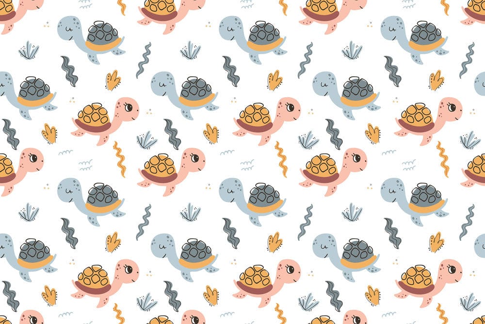 Cute Whimsical Turtle Kids Mural Wallpaper