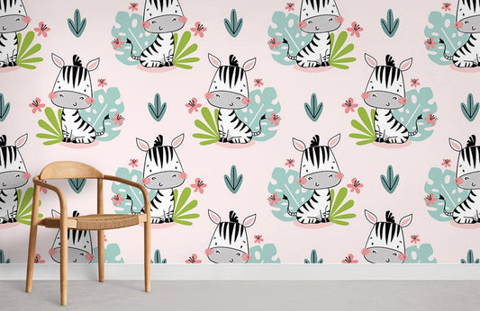 Shy Zebra Sitting in the Brushwood Wall Mural Room Decoration Idea